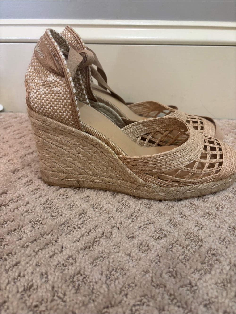 Castaner Beige Woven Espadrille Wedge Sandals
